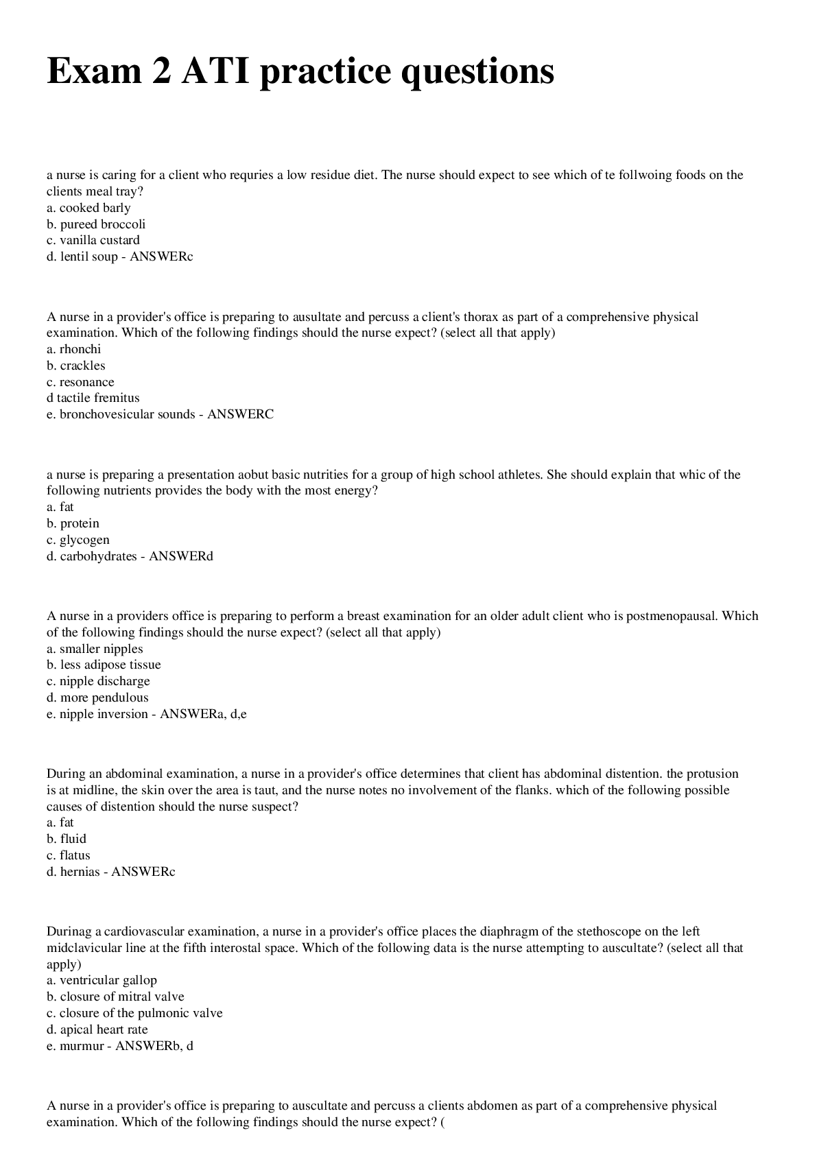 Preview image for Exam 2 ATI practice questions and answers well tackled